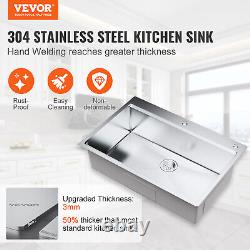 Évier de cuisine encastré VEVOR 33 à simple cuve en acier inoxydable pour bar de cuisine.