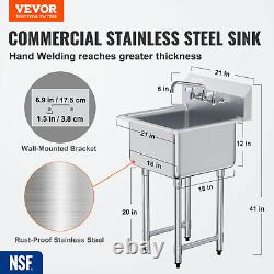 Évier utilitaire commercial VEVOR 18 x 18 1 compartiment en acier inoxydable avec robinet