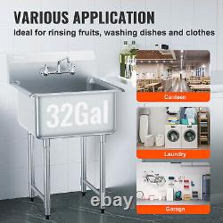 Évier utilitaire commercial VEVOR 24 x 24 Préparation Lavage des mains en acier inoxydable avec robinet