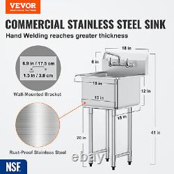 Évier utilitaire et de préparation commercial VEVOR 15x15 à 1 compartiment en acier inoxydable NSF