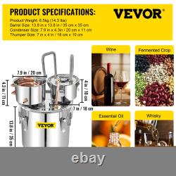 Kit de distillation d'alcool, d'eau, de vin VEVOR 3/5/8/13.2 gal Still Moonshine
