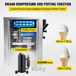 Machine à glace molle commerciale à 3 saveurs VEVOR 20-28L/H en acier inoxydable