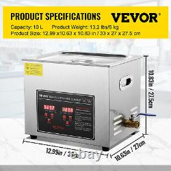 Nettoyeur ultrasonique VEVOR 10L avec minuterie Machine de chauffage Nettoyeur sonique numérique