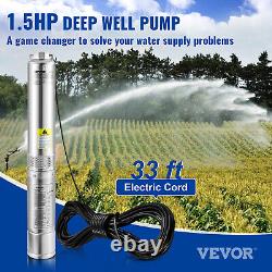 Pompe de puits profond VEVOR 1-1/2HP 276ft Pompe submersible 37GPM en acier inoxydable 230V