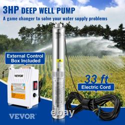 Pompe submersible de puits profond VEVOR en acier inoxydable 3/0,5/1,5/2HP 230V 37GPM 640ft