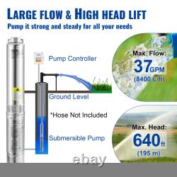 Pompe submersible de puits profond VEVOR en acier inoxydable 3/0,5/1,5/2HP 230V 37GPM 640ft