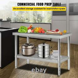 Table de préparation de nourriture extérieure en acier inoxydable VEVOR 48x24 avec étagères réglables doubles
