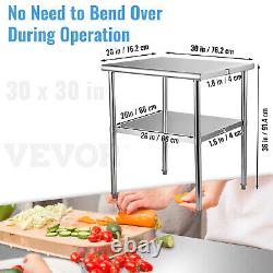 Table de préparation de travail en acier inoxydable VEVOR 30x30x36 pouces Table de préparation alimentaire commerciale