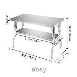 Table de préparation pliante en acier inoxydable VEVOR avec étagère inférieure - 48 x 30 pouces