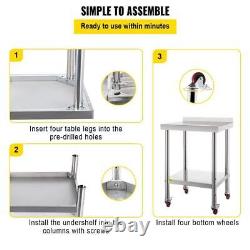Table de travail avec étagère ajustable - Tables utilitaires de cuisine en acier inoxydable