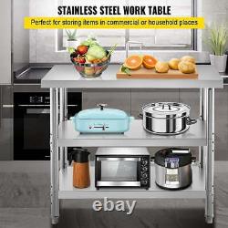 Table de travail en acier inoxydable VEVOR 36x18 avec 2 étagères pour la préparation alimentaire commerciale dans la cuisine.