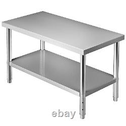 Table de travail en acier inoxydable VEVOR 48x30 pouces Table de préparation alimentaire commerciale avec étagère inférieure