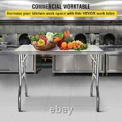 Tables de préparation pliantes en acier inoxydable commercial VEVOR pour cuisine ouverte 48X24