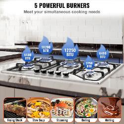 VEVOR 30 Cuisinière à gaz Table de cuisson 5 brûleurs Carburant double GPL/NG en acier inoxydable